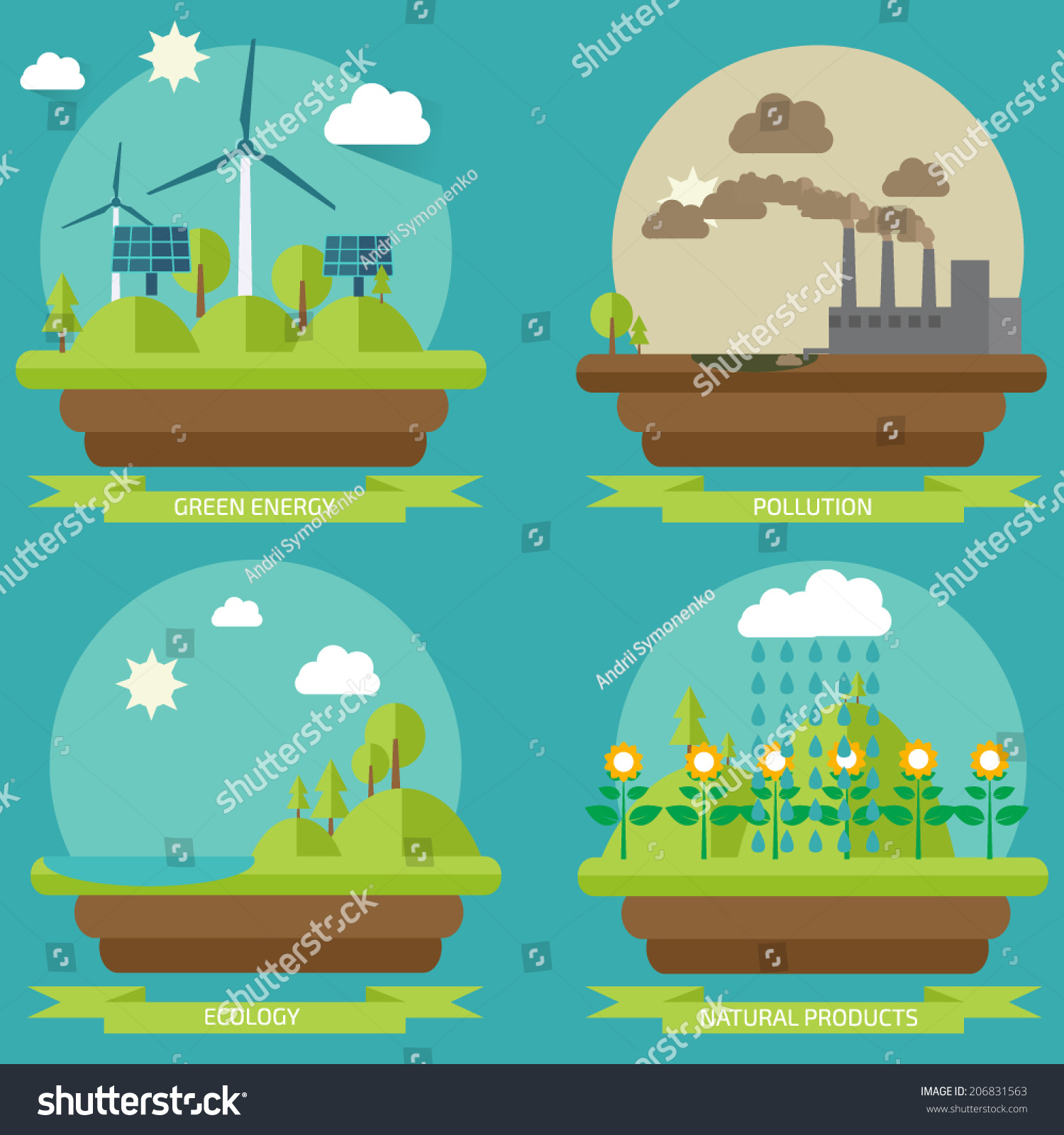 Set Flat Design Illustrations Icons Environment Stock Vector (Royalty ...