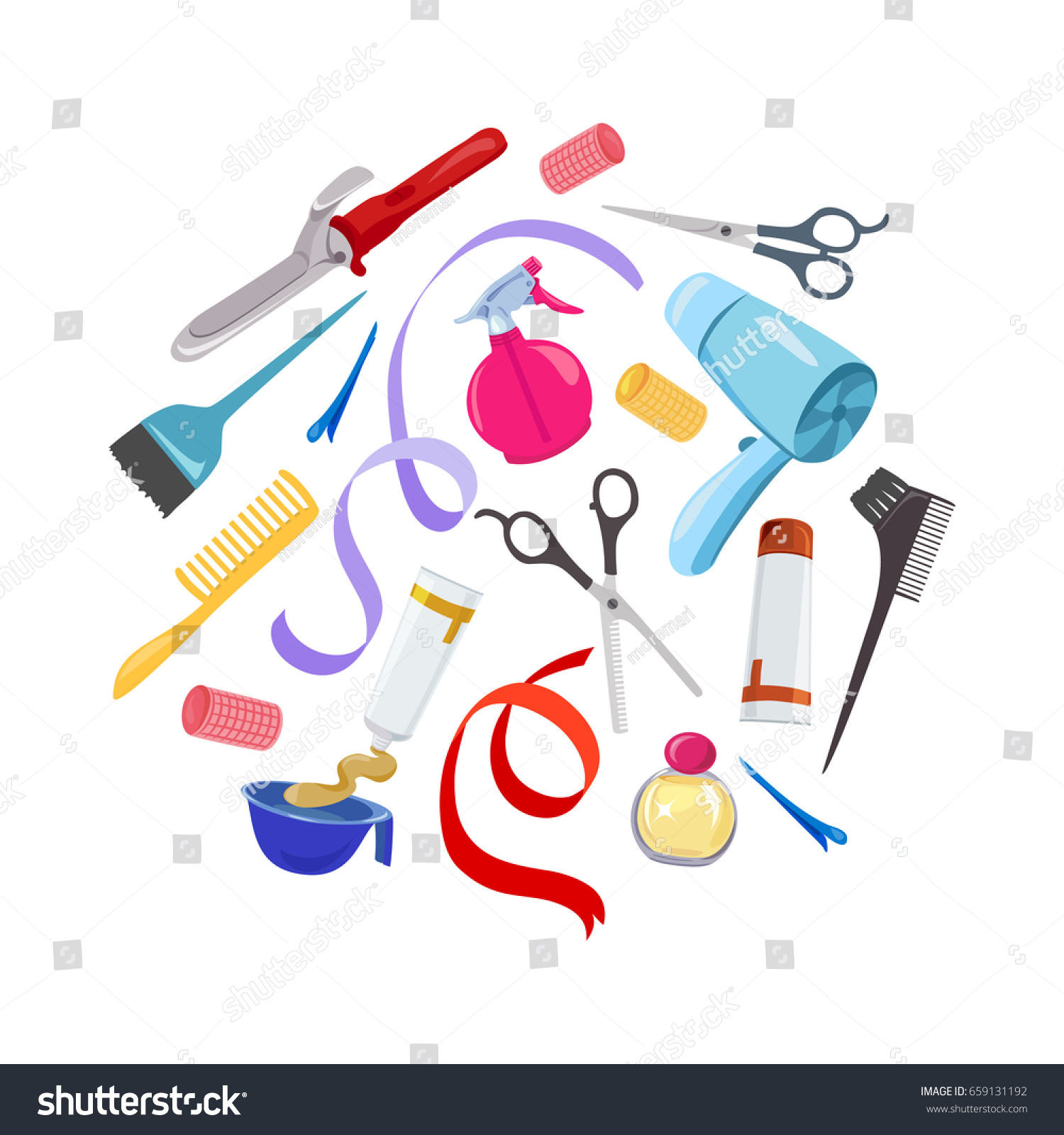 Set Hairdressers Hairdressers Tools Vector Illustration Stock Vector Royalty Free 659131192 1958