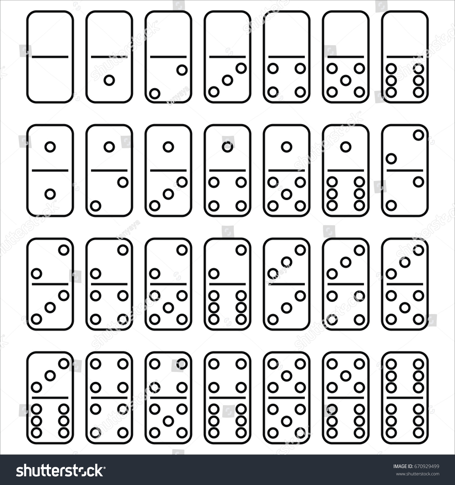 Set Playing Dominoes Style Outline Twentyeight Stock Vector (Royalty ...