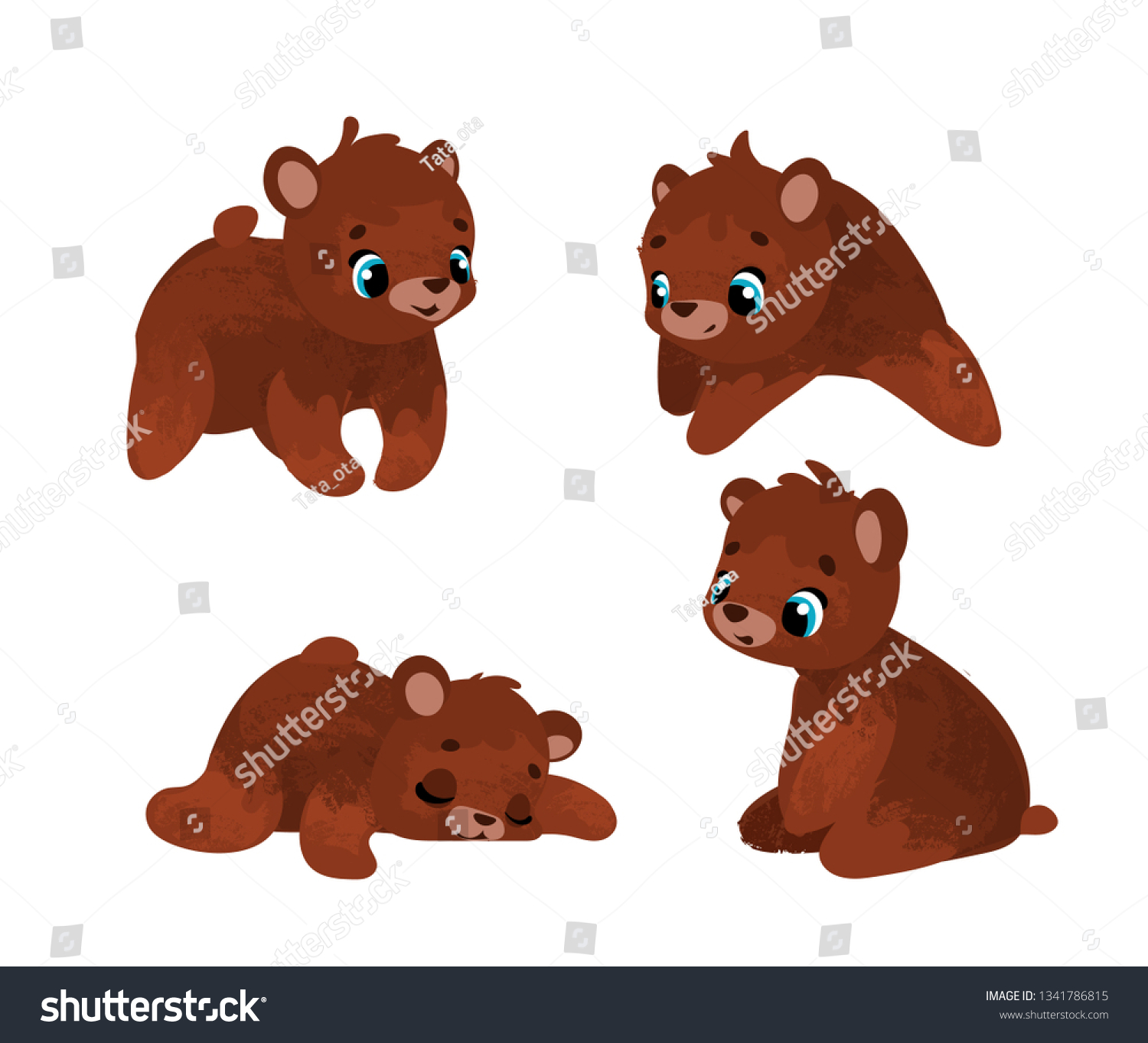 Set Funny Cartoon Bear Vector Stock Vector Royalty Free 1341786815 