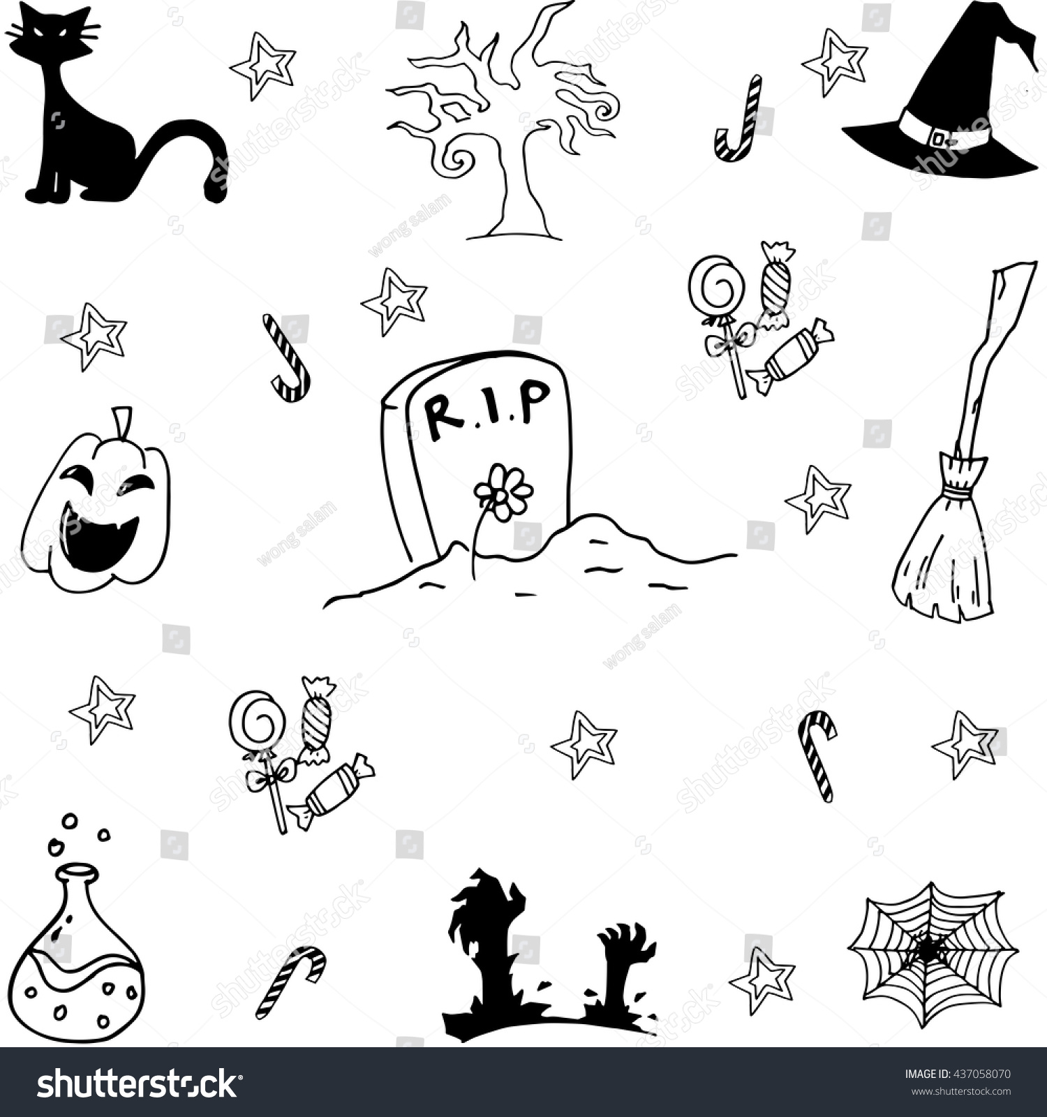 Set Halloween Doodle Vector Art Hand Stock Vector Royalty Free