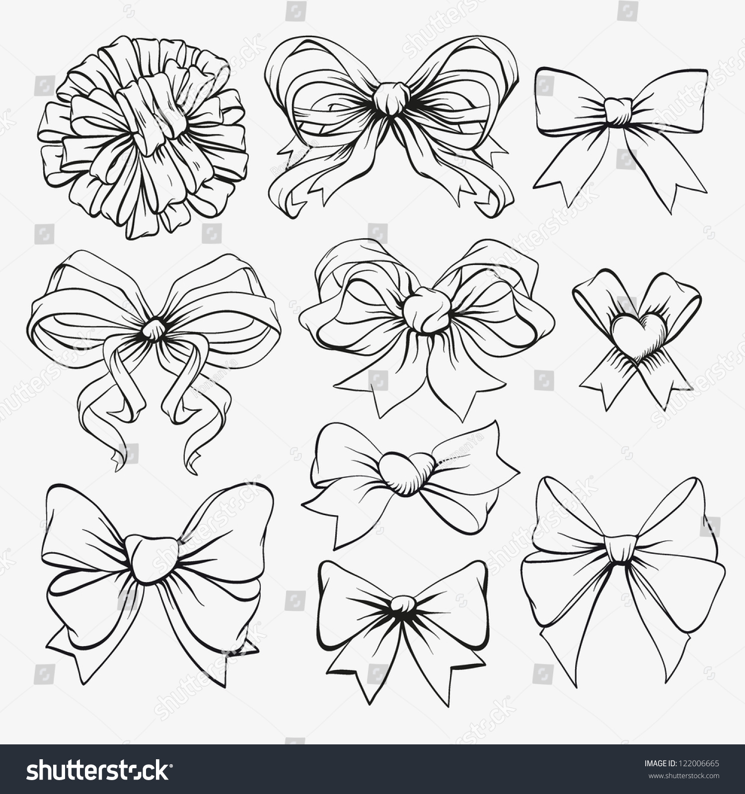 Set Hand Drawn Bows Stock Vector 122006665 - Shutterstock