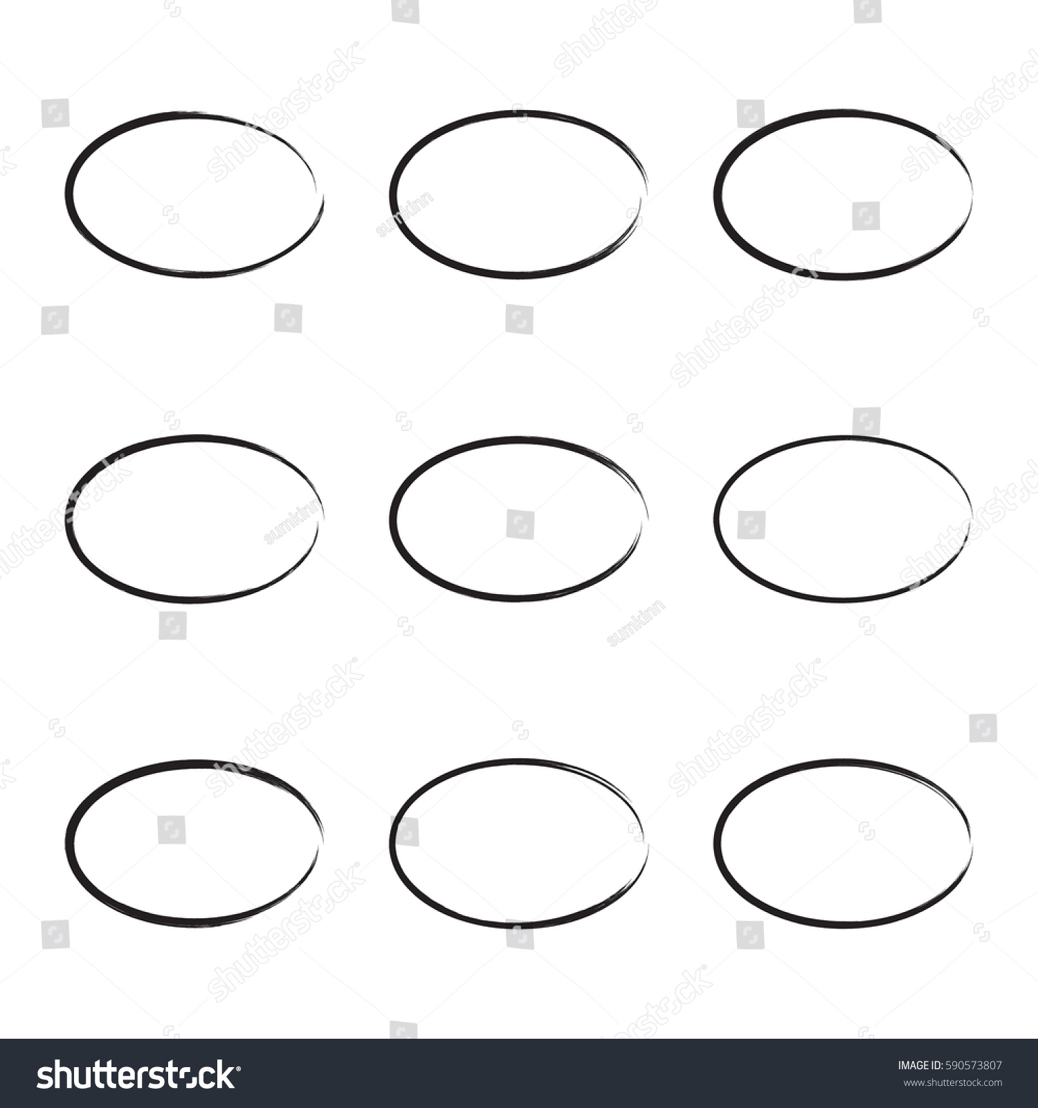 vector circle text Vector Ovals Curve Circle Hand Set Drawn 590573807 Stock