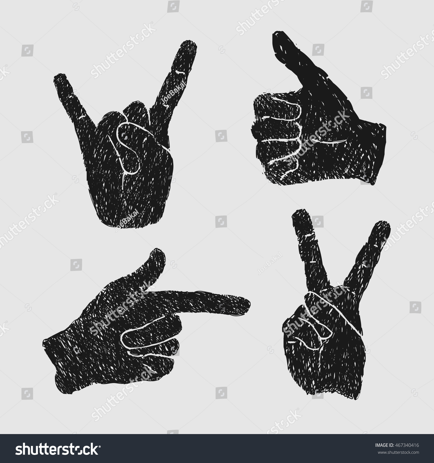 Set Hand Gesture Symbols Vector Illustration เวกเตอร์สต็อก ปลอดค่าลิขสิทธิ์ 467340416 6671