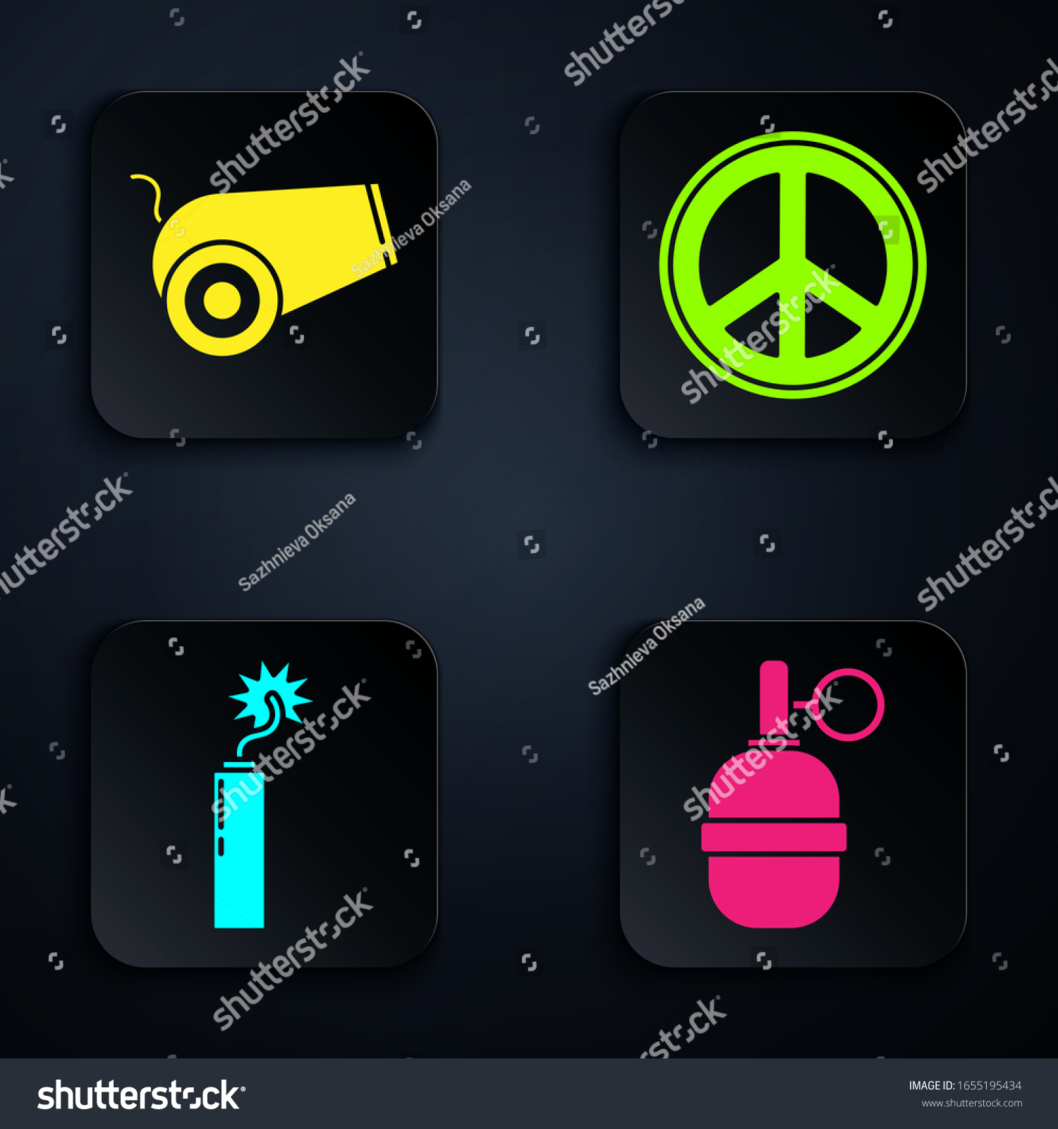 Set Hand Grenade Cannon Dynamite Bomb Stock Vector Royalty Free 1655195434