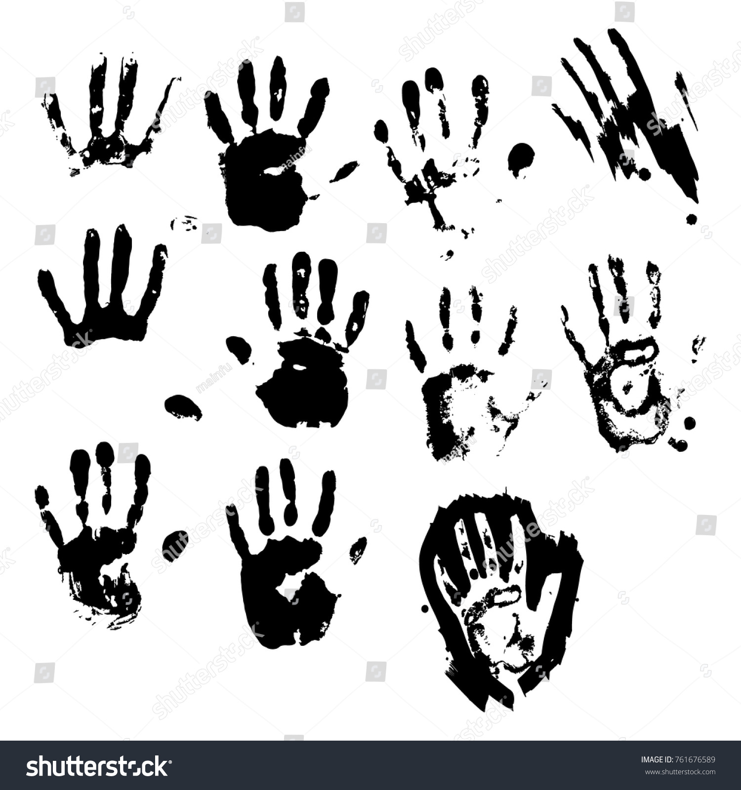 Set Hand Print Black Stock Vector (Royalty Free) 761676589