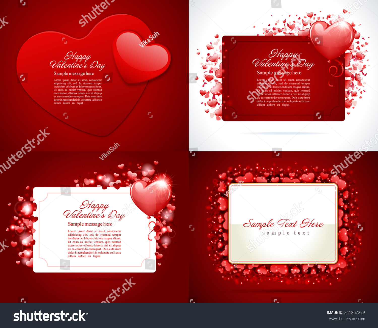 Set Happy Valentines Day Greetings Cards Stock Vector Royalty Free 241867279