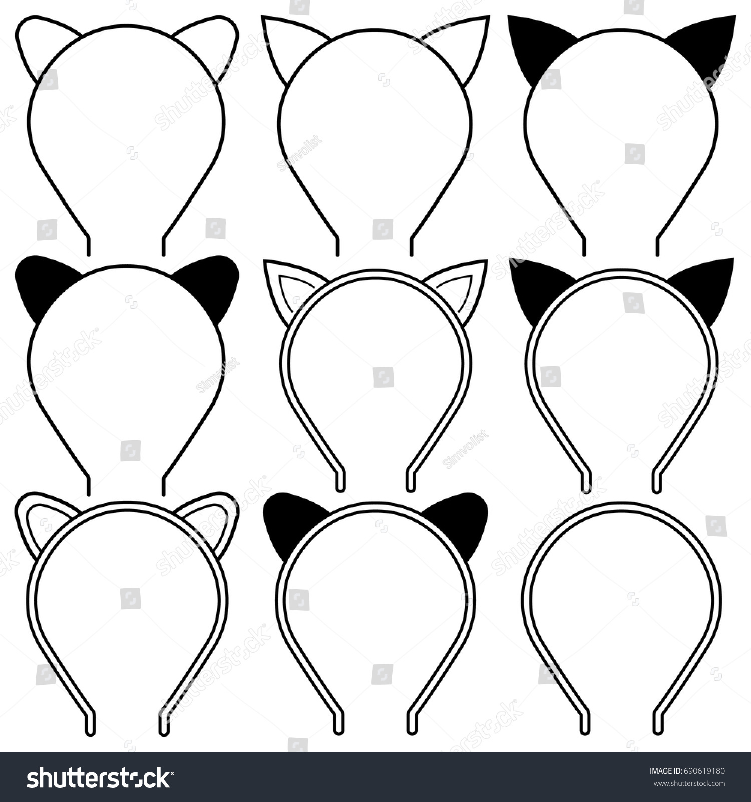 Set Icons Cat Ears Headband Girl Stock Vector 690619180 - Shutterstock