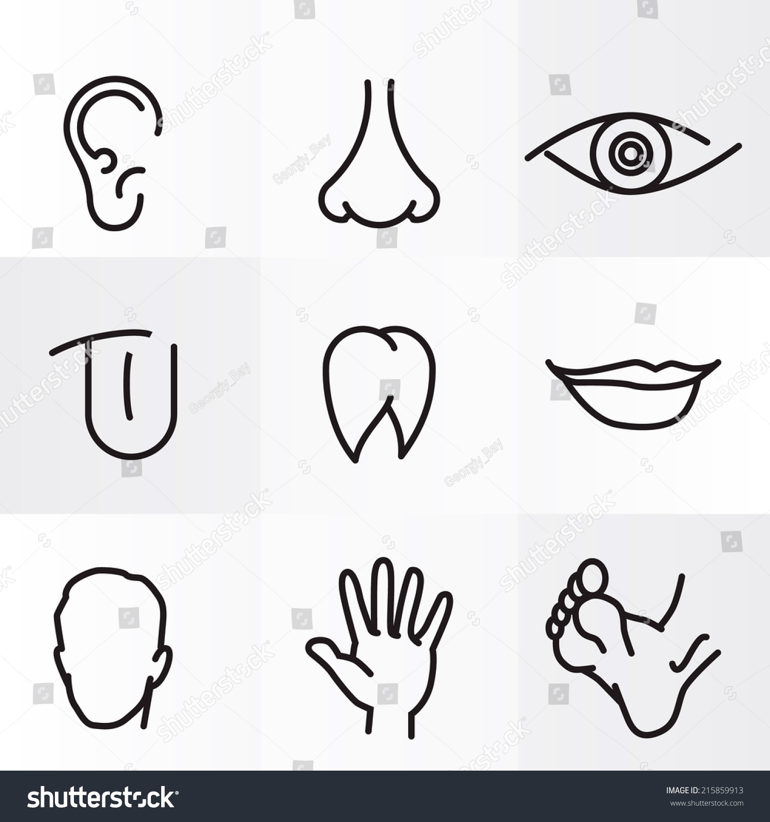 Set Icons With Flat Parts Of The Human Body Ear Nose Eyes Tongue Teeth ...