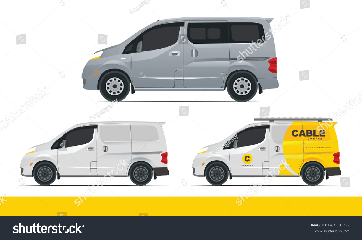 SVG of Set Illustration of Family Van Car Mpv with 4 doors, sliding door, and service branding for company svg