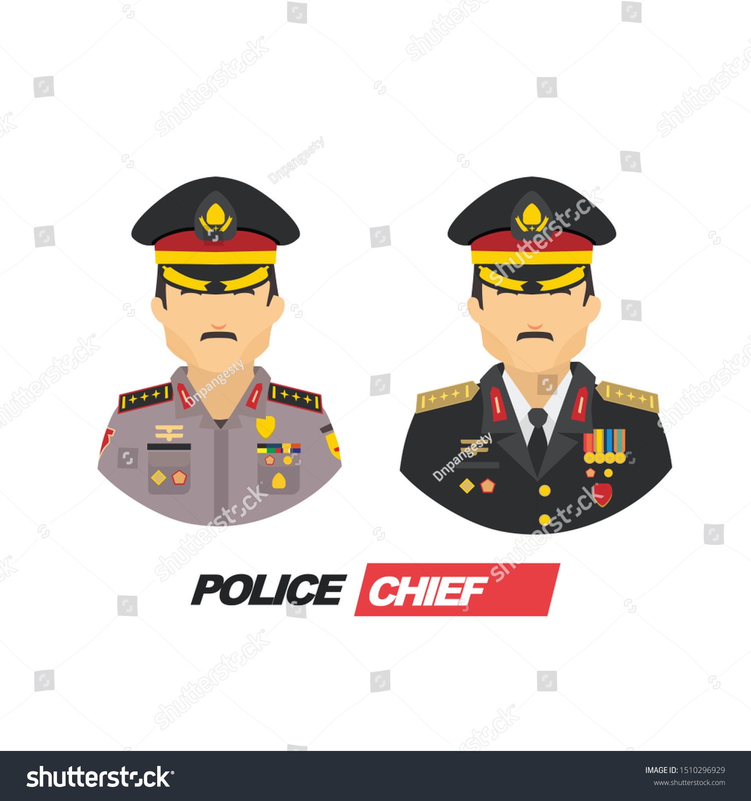 制服を着た2人の警察官と将校のイラストをセット のベクター画像素材 ロイヤリティフリー