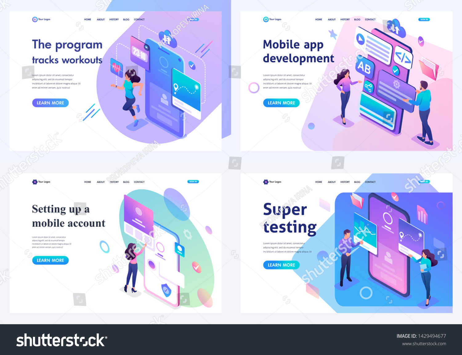 SVG of Set isometric landing pages, concept mobile application testing, mobile application development and setting up. For website and mobile apps development svg