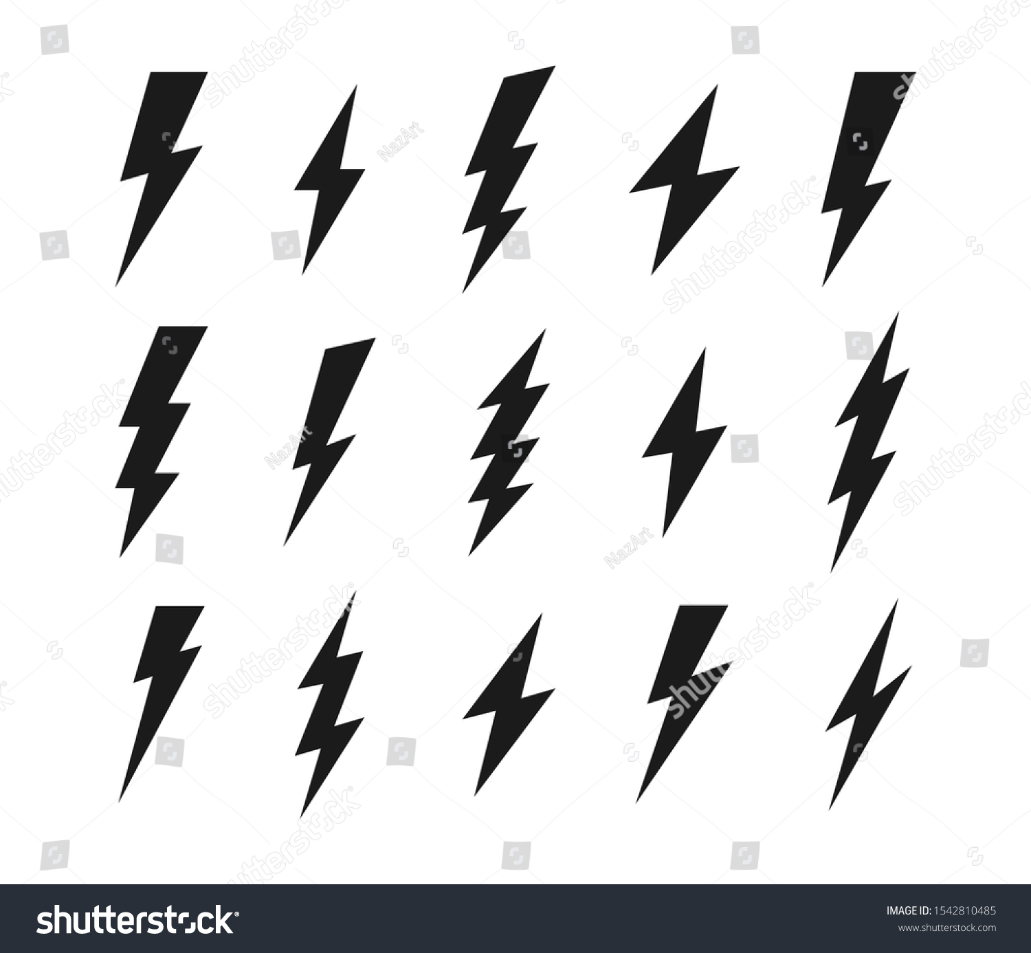 稲妻を設定します 雷が鳴る モダンなフラットスタイルのベクターイラスト のベクター画像素材 ロイヤリティフリー