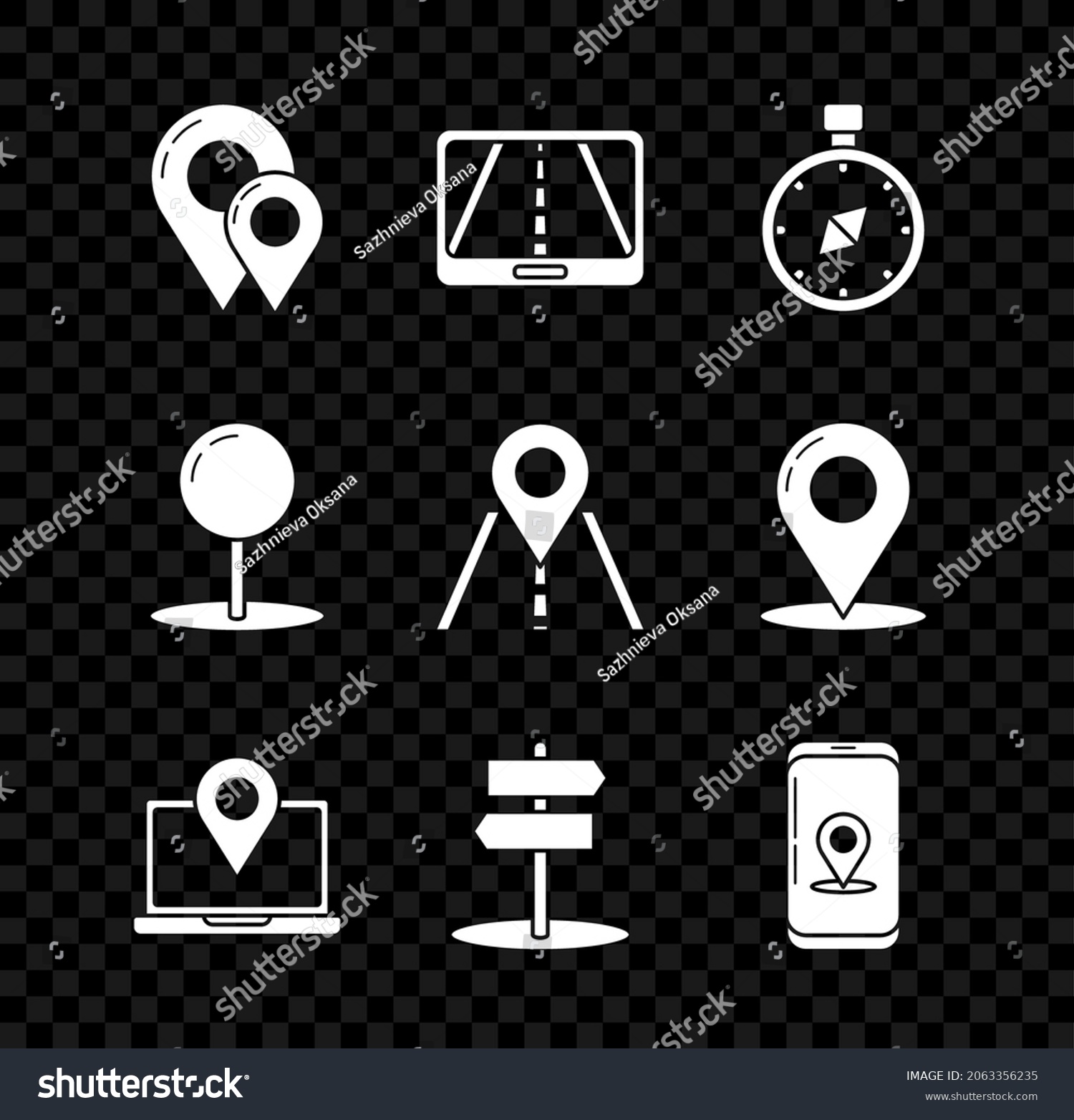 Stock Vector Set Map Pin Infographic Of City Map Navigation Compass Laptop With Location Marker Road Traffic 2063356235 