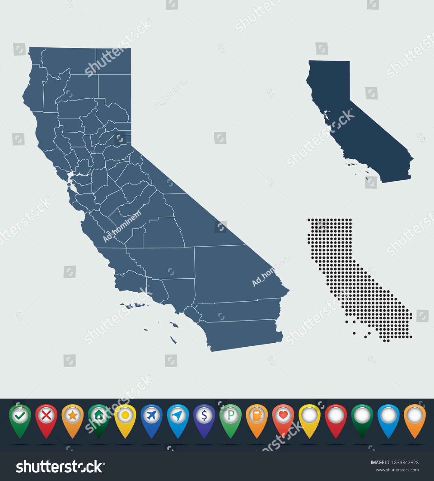 Set Maps California State Stock Vector (Royalty Free) 1834342828 ...