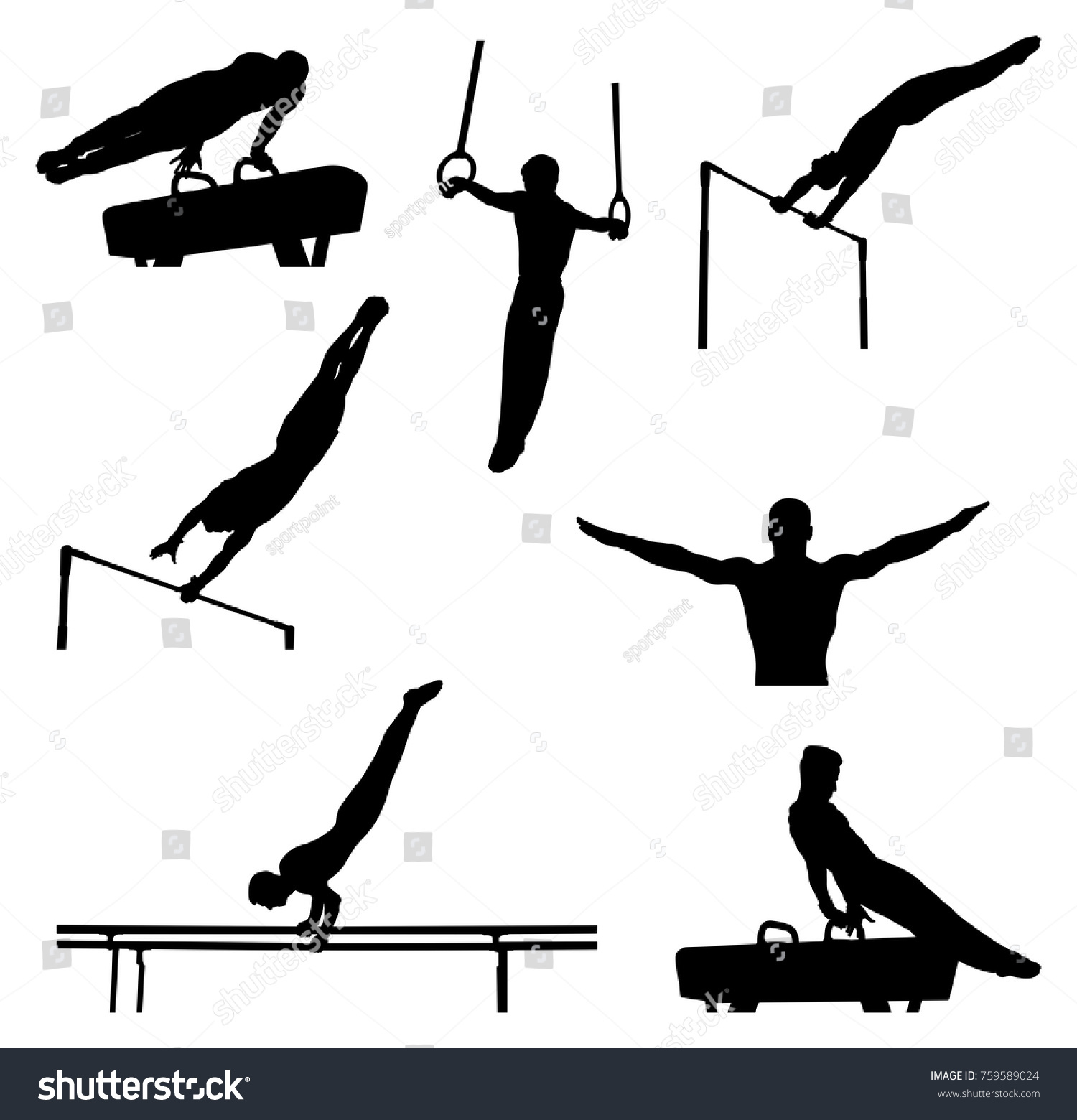 Set Men Athletes Gymnasts Artistic Gymnastics Stock Vector Royalty Free 759589024