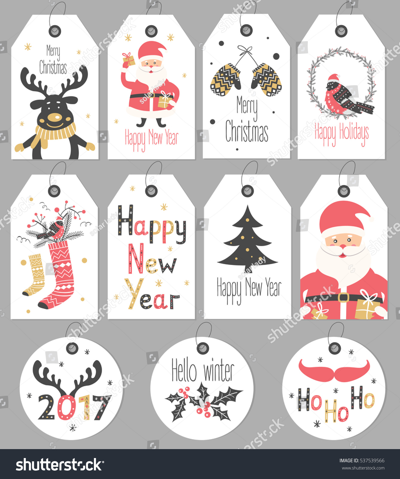 Set Merry Christmas And New Year Gift Tags And Cards. Vector ...