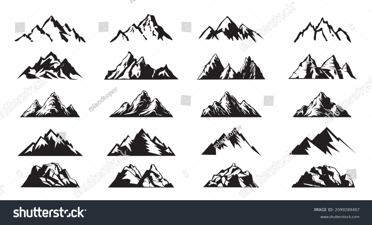 Set Mountain Outline Images Vector Illustration Stock Vector (Royalty ...