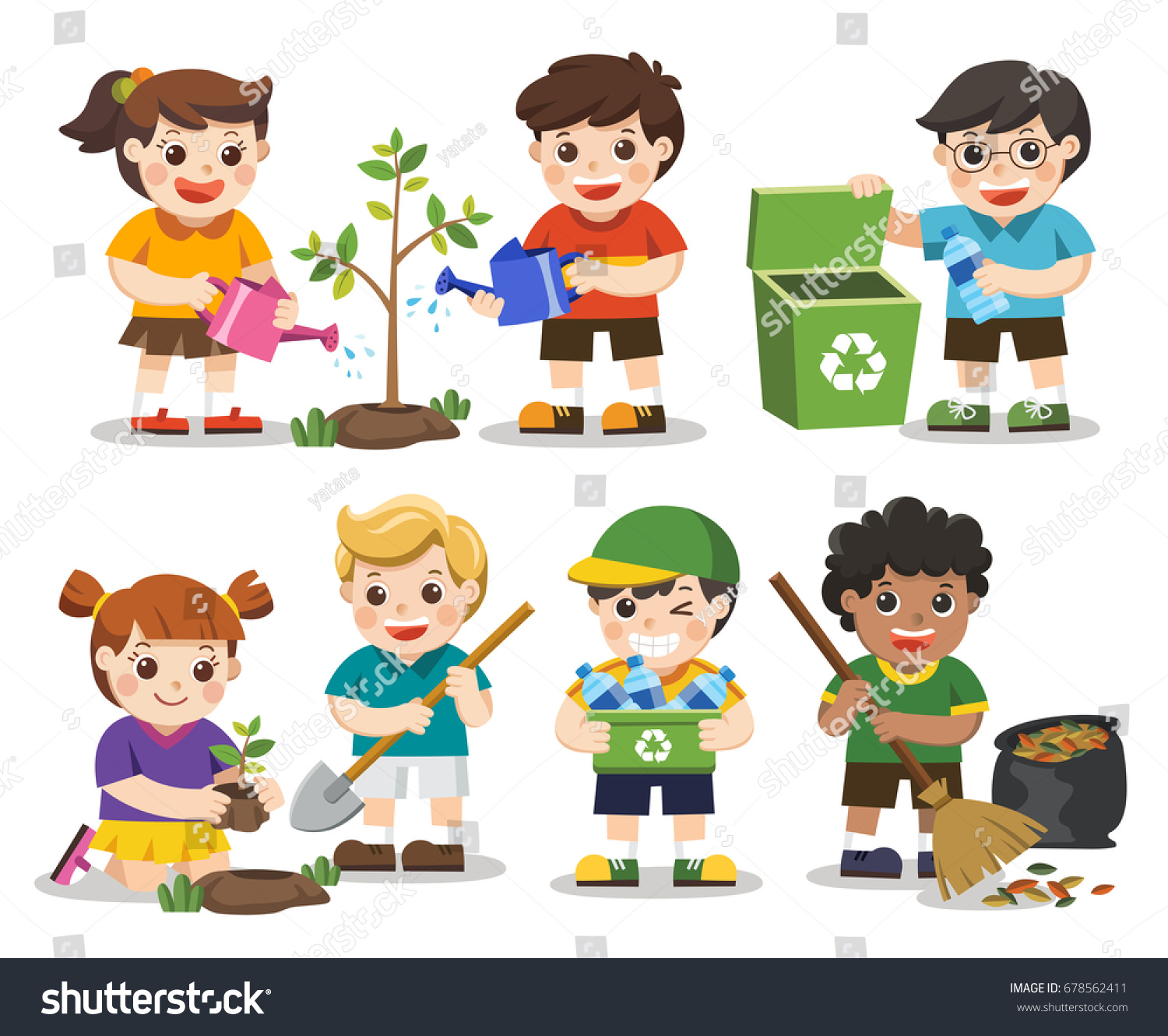 Set Cute Kids Save Earth Waste Stock Vector (Royalty Free) 678562411