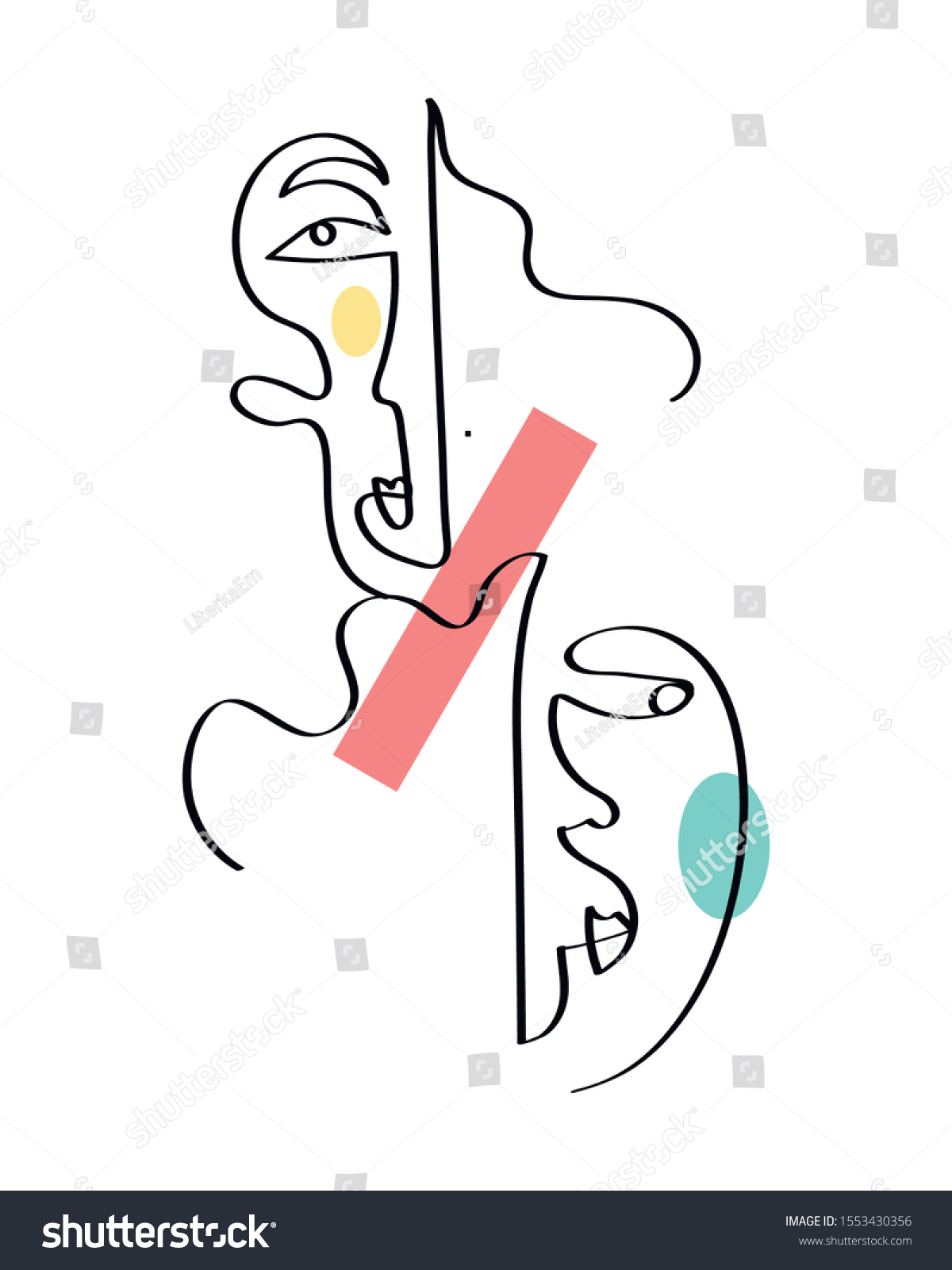 Set Abstract Face One Line Drawing Stock Vector Royalty Free