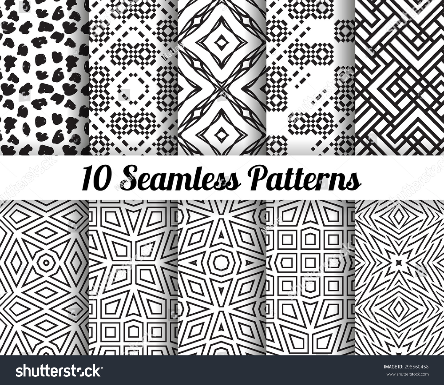 Set 10 Abstract Patterns Black White Stock Vector Royalty Free Set of 10 Abstract patterns Black and white geometric seamless vector backgrounds