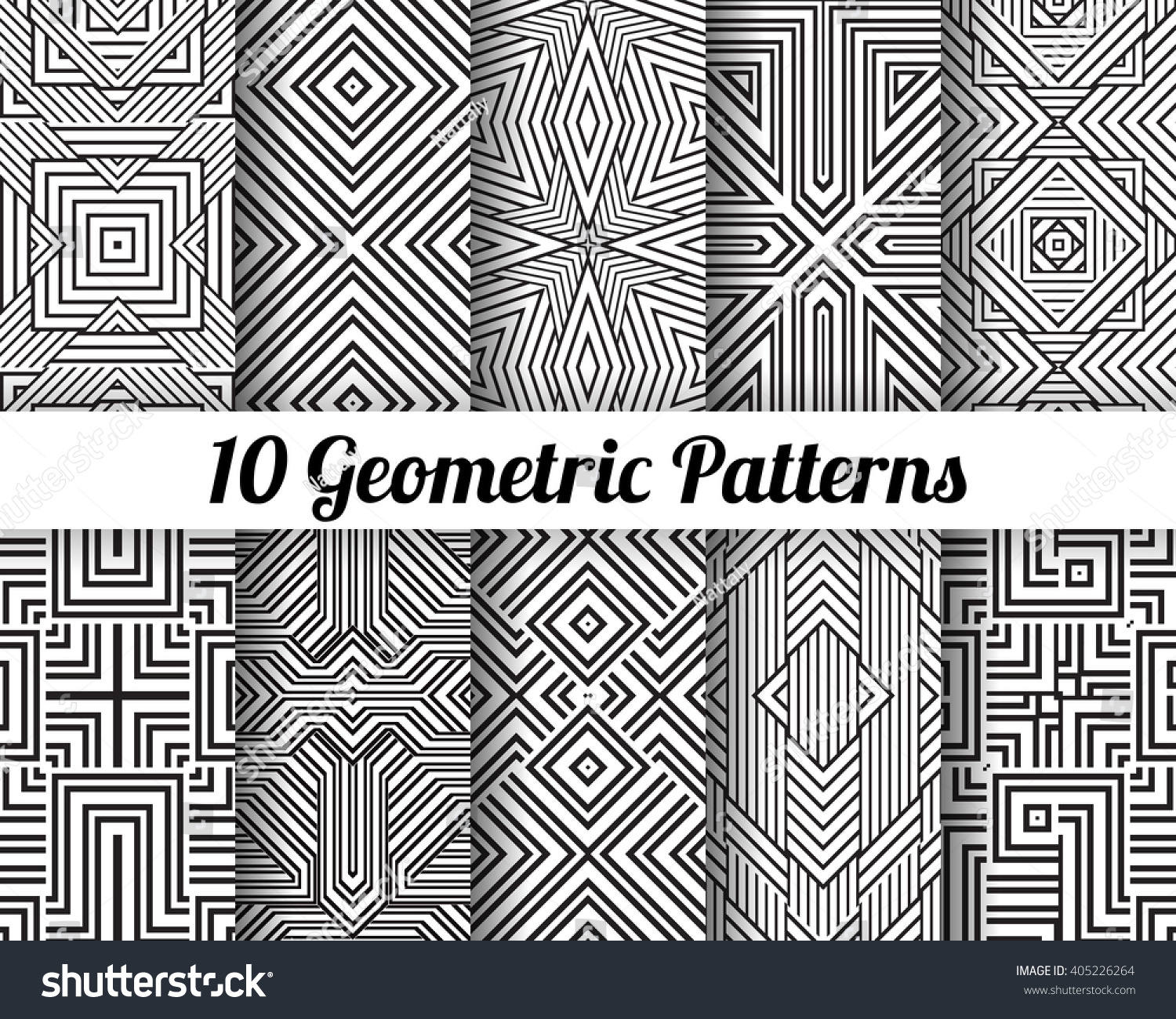 Set 10 Abstract Patterns Black White Stock Vector (Royalty Free