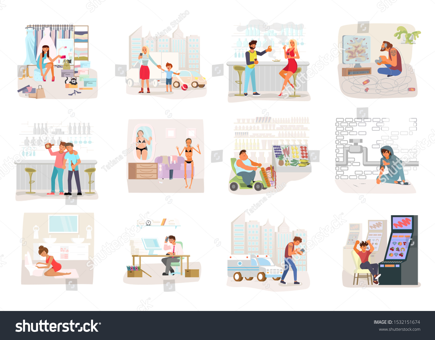 Set Addicted Bad Habits People Unhealthy Stock Vector Royalty Free 1532151674 8852