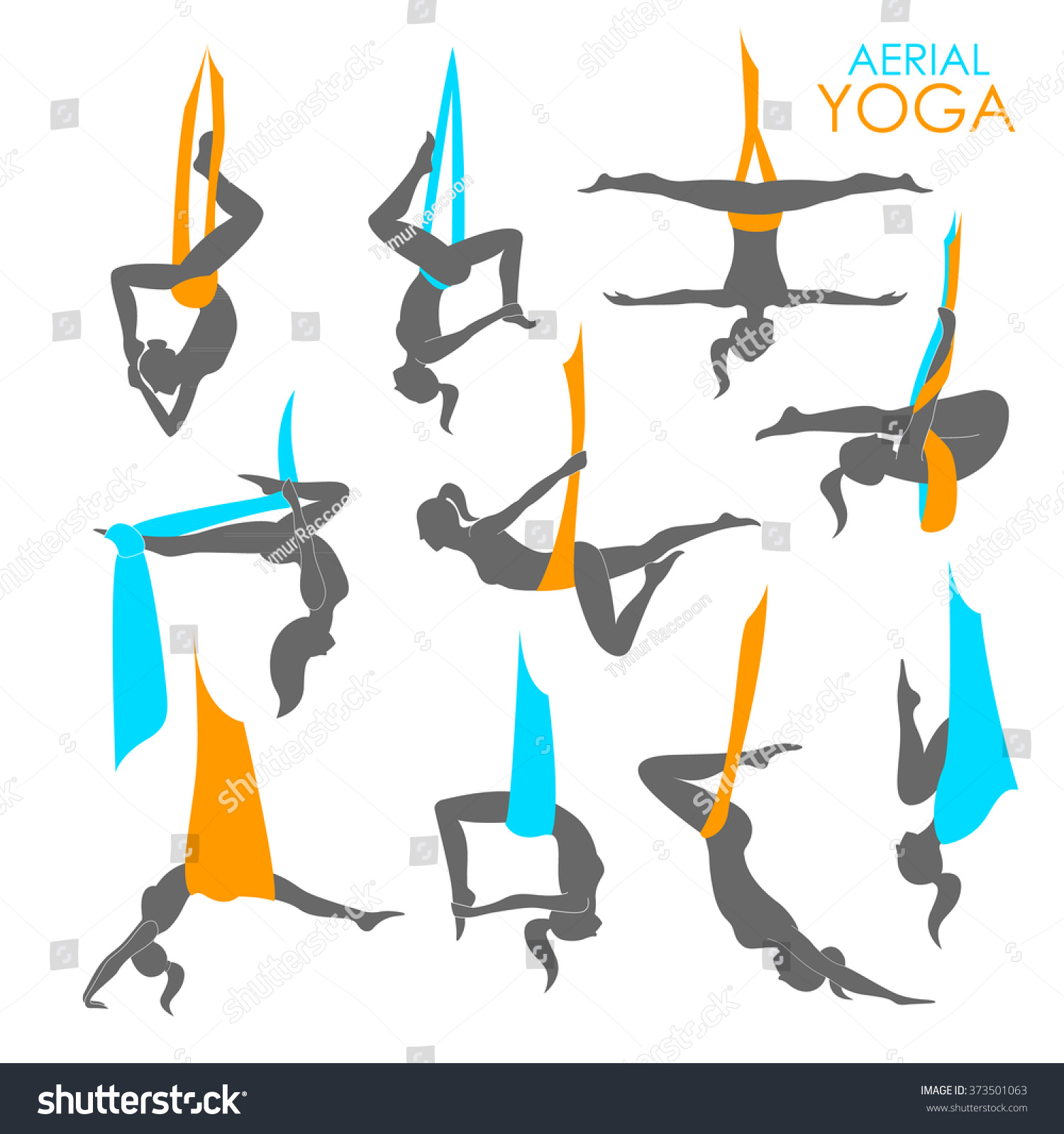 Set Aerial Yoga Yoga Logo Template Stock Vector (Royalty Free) 373501063