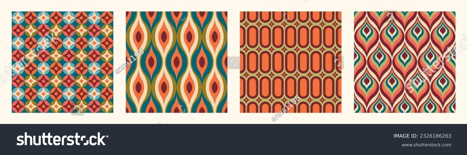 SVG of Set of Aesthetic mid century printable seamless pattern with retro design. Decorative 50`s, 60's, 70's style Vintage modern background in minimalist mid century style for fabric, wallpaper or wrapping svg