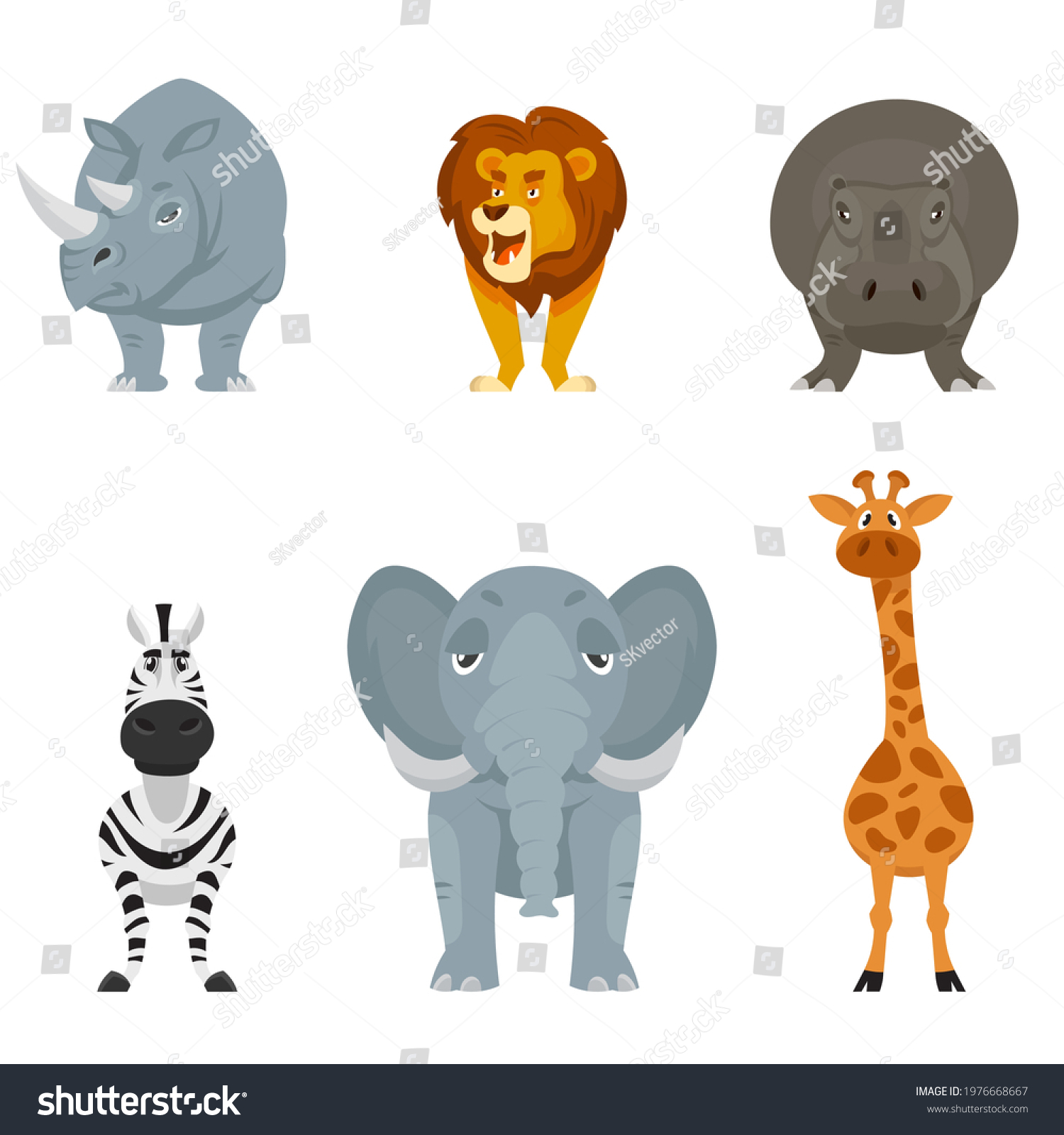 Set African Animals Front View Wildlife Stock Vector (Royalty Free ...