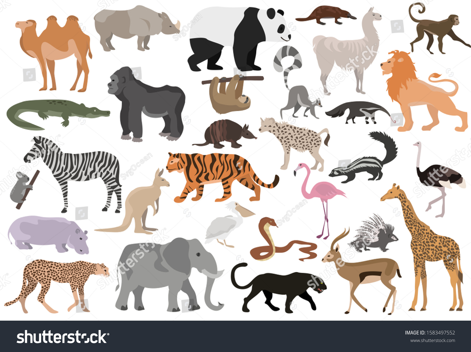 Set African Animals Vector Safari Animals Stock Vector (Royalty Free ...