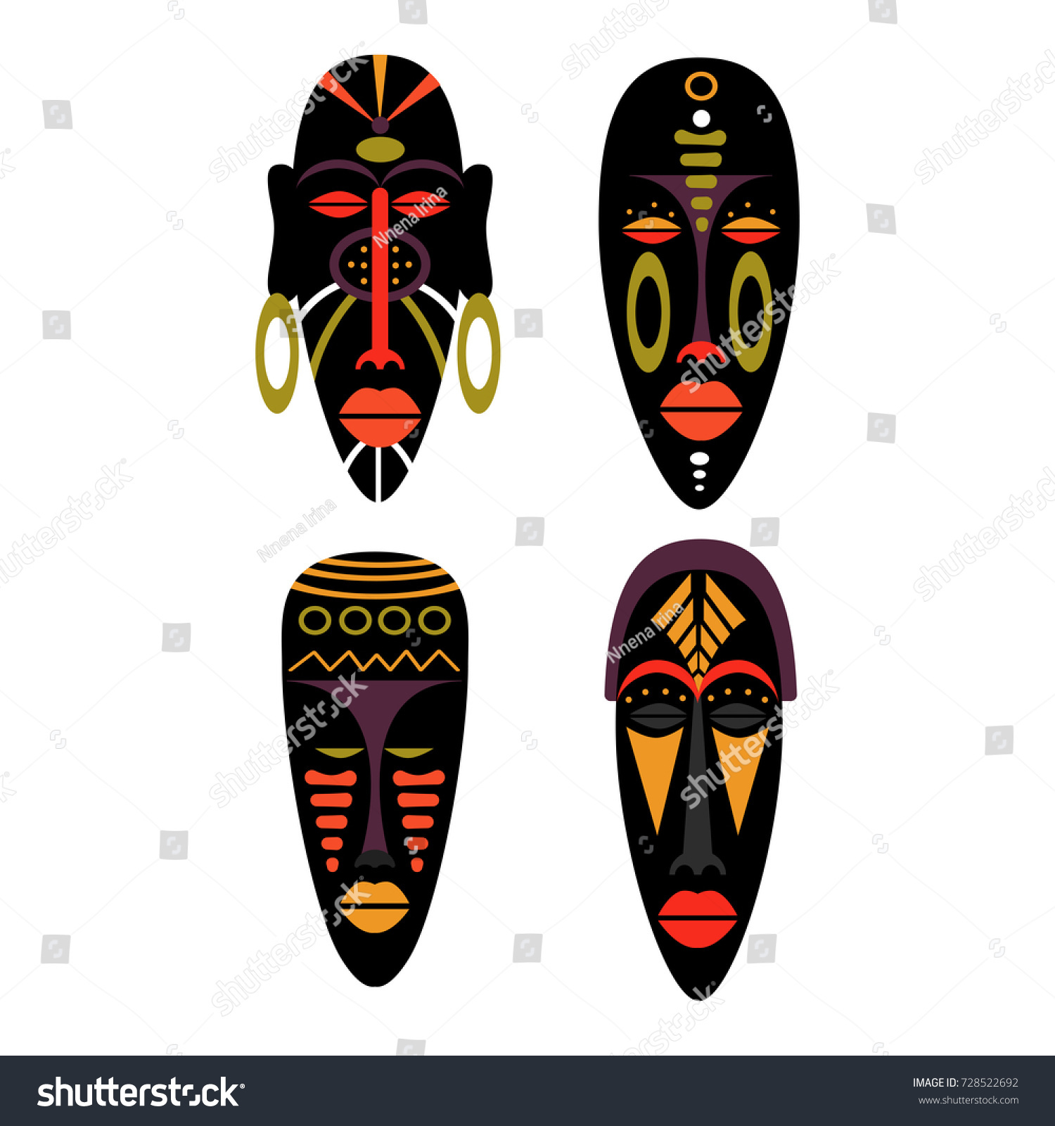 Set African Mask Icons Flat Vector Stock Vector (Royalty Free