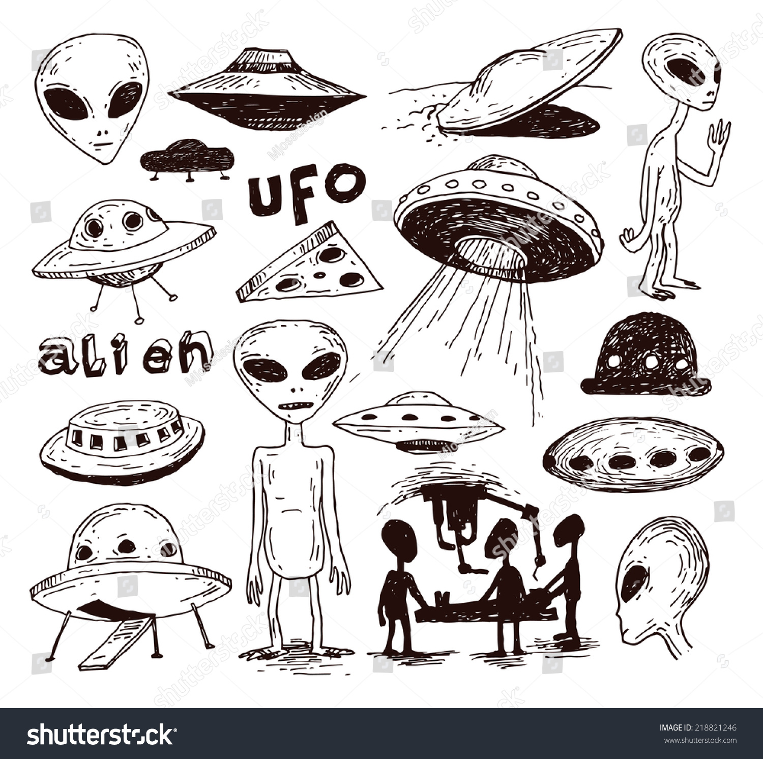 Set Alien Ufo Icon Hand Drawn Stock Vector (Royalty Free) 218821246 ...