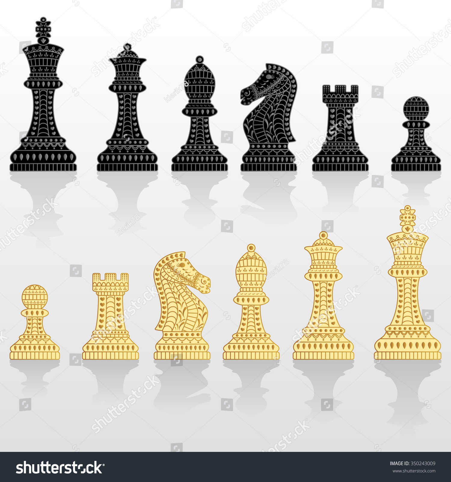 SVG of Set of all chess pieces. Black and white. Beautiful lace ornament in Indian style. Vector illustration. svg