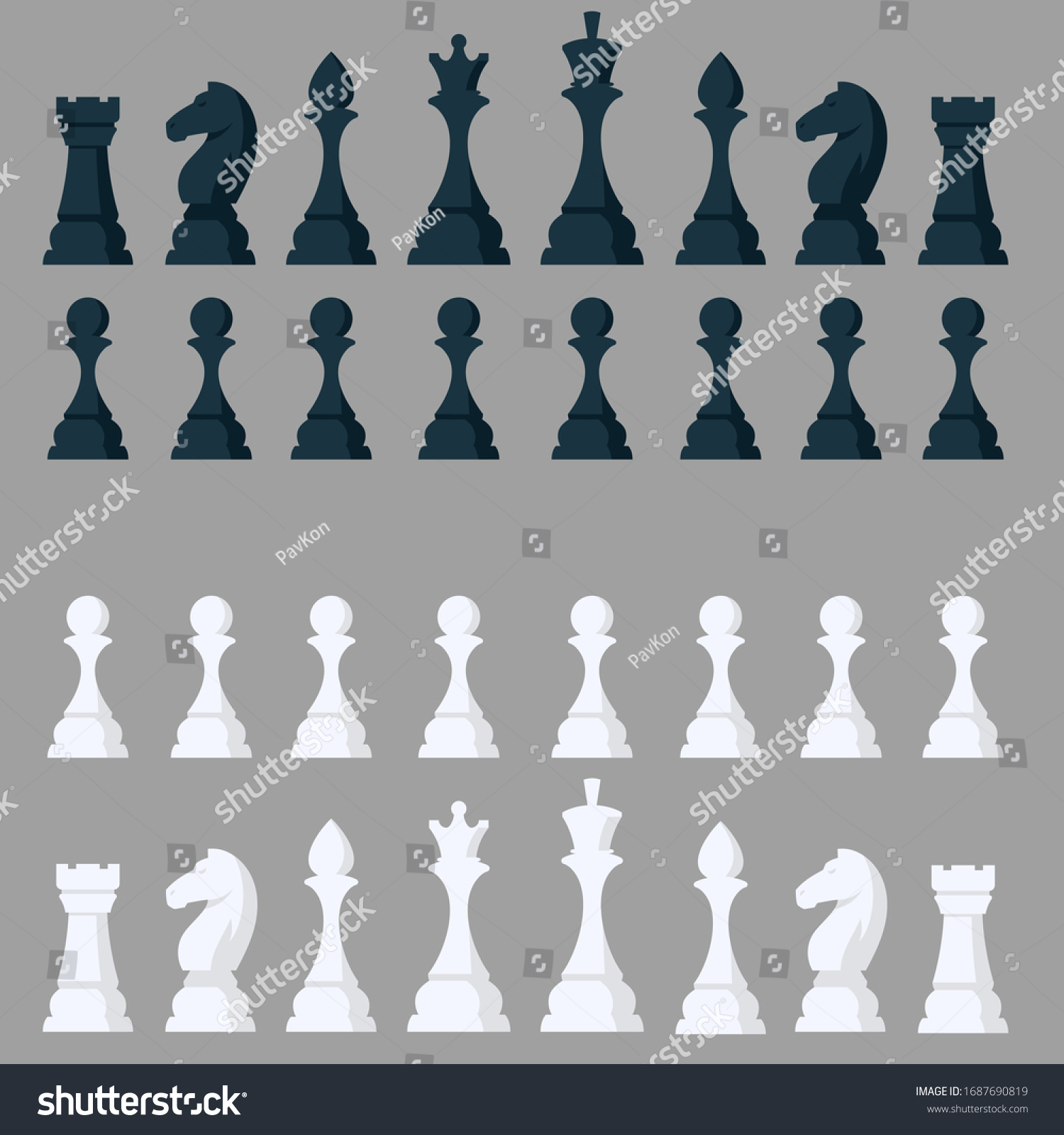 SVG of Set of all chess pieces. Black and white objects in cartoon style. svg