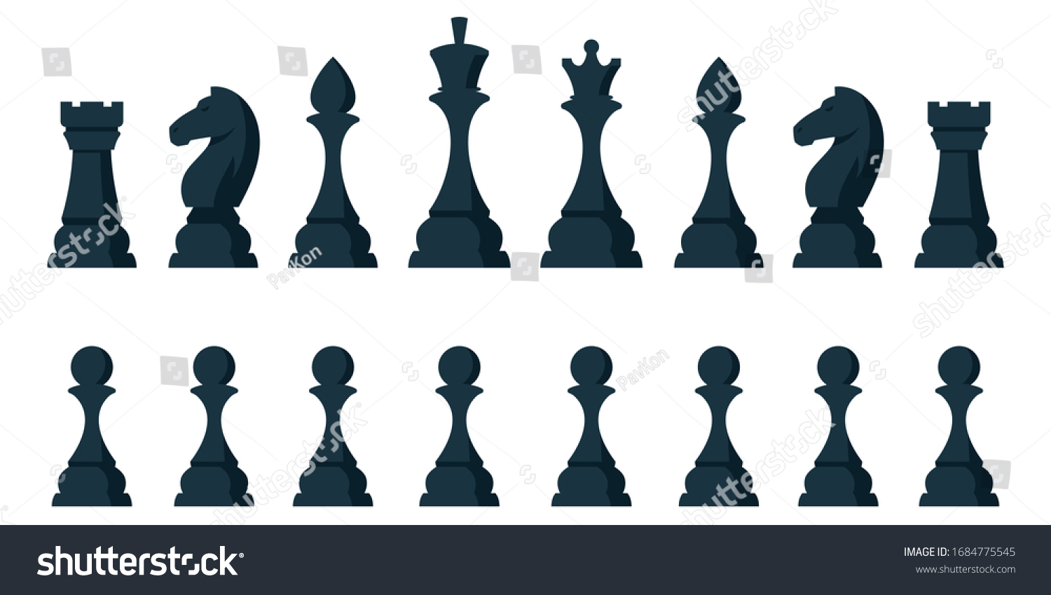 SVG of Set of all chess pieces. Black objects in cartoon style isolated on white background. svg