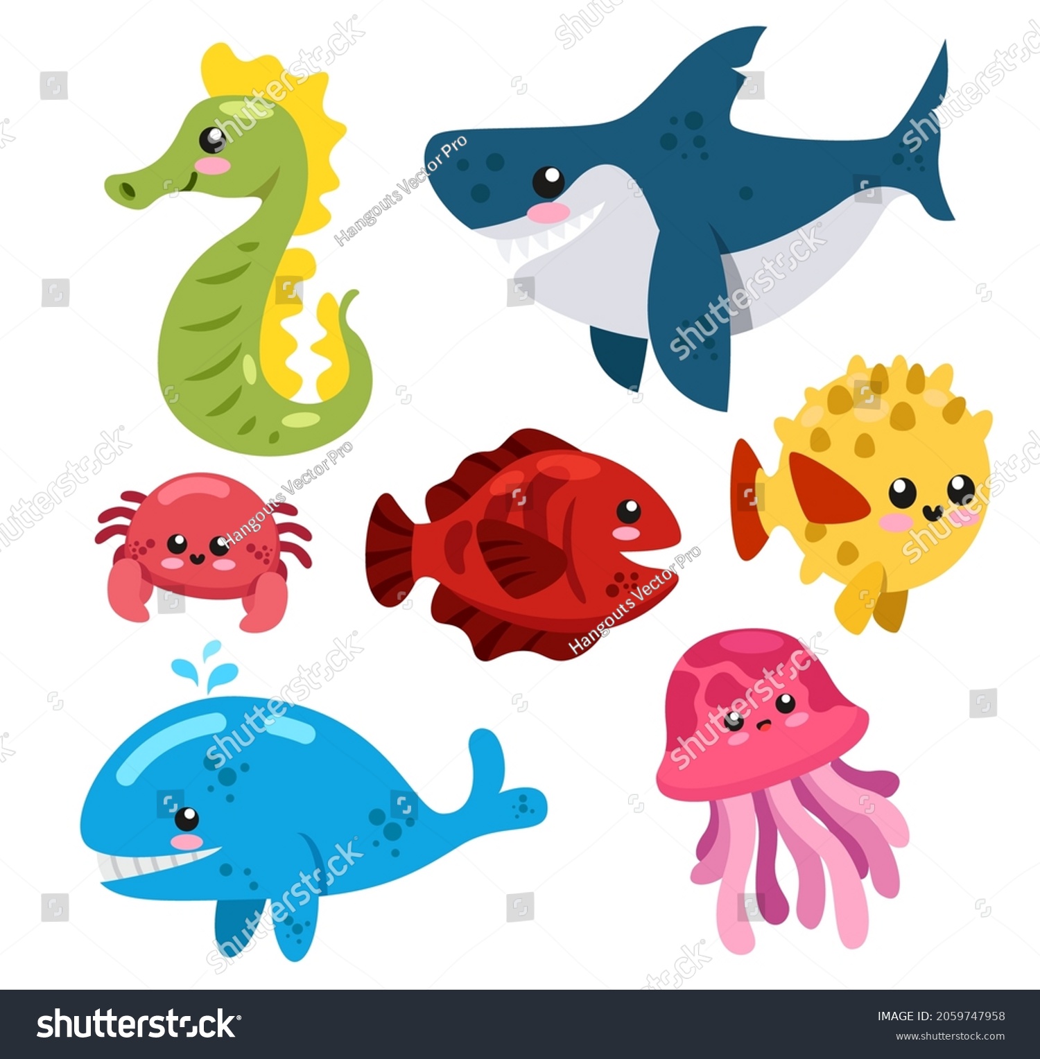 Set Animal Group Sea Creatures Fish Stock Vector (Royalty Free ...