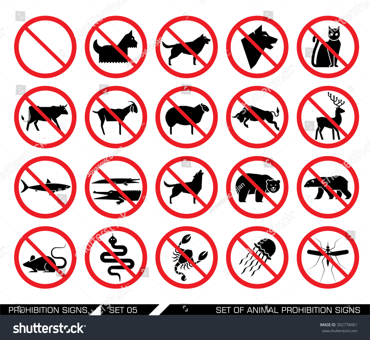 Set Animal Prohibition Signs Vector Illustration Stock Vector (Royalty ...