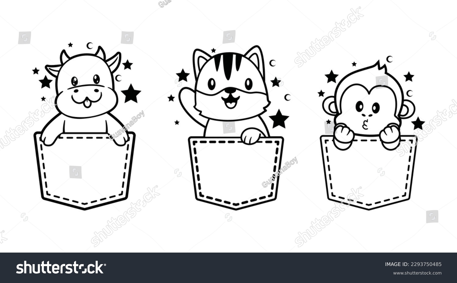 SVG of Set of animals in the pocket SVG. Baby milestone SVG. Vector illustration clipart svg