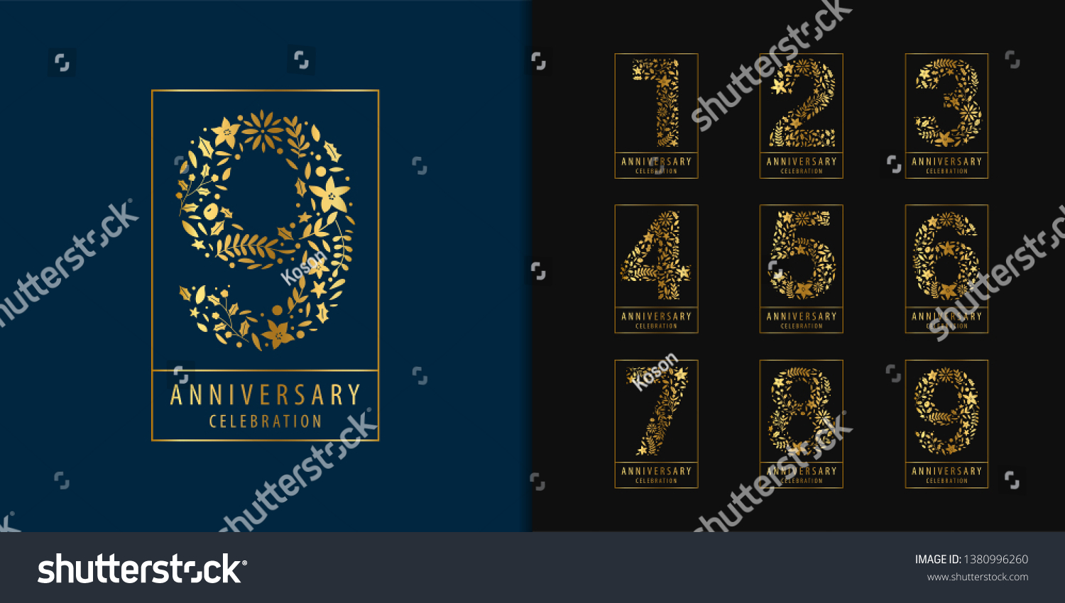 SVG of Set of anniversary logotype. Golden anniversary celebration with flower and leaves design for company profile, leaflet, magazine, brochure, invitation or greeting card. Vector illustration. svg