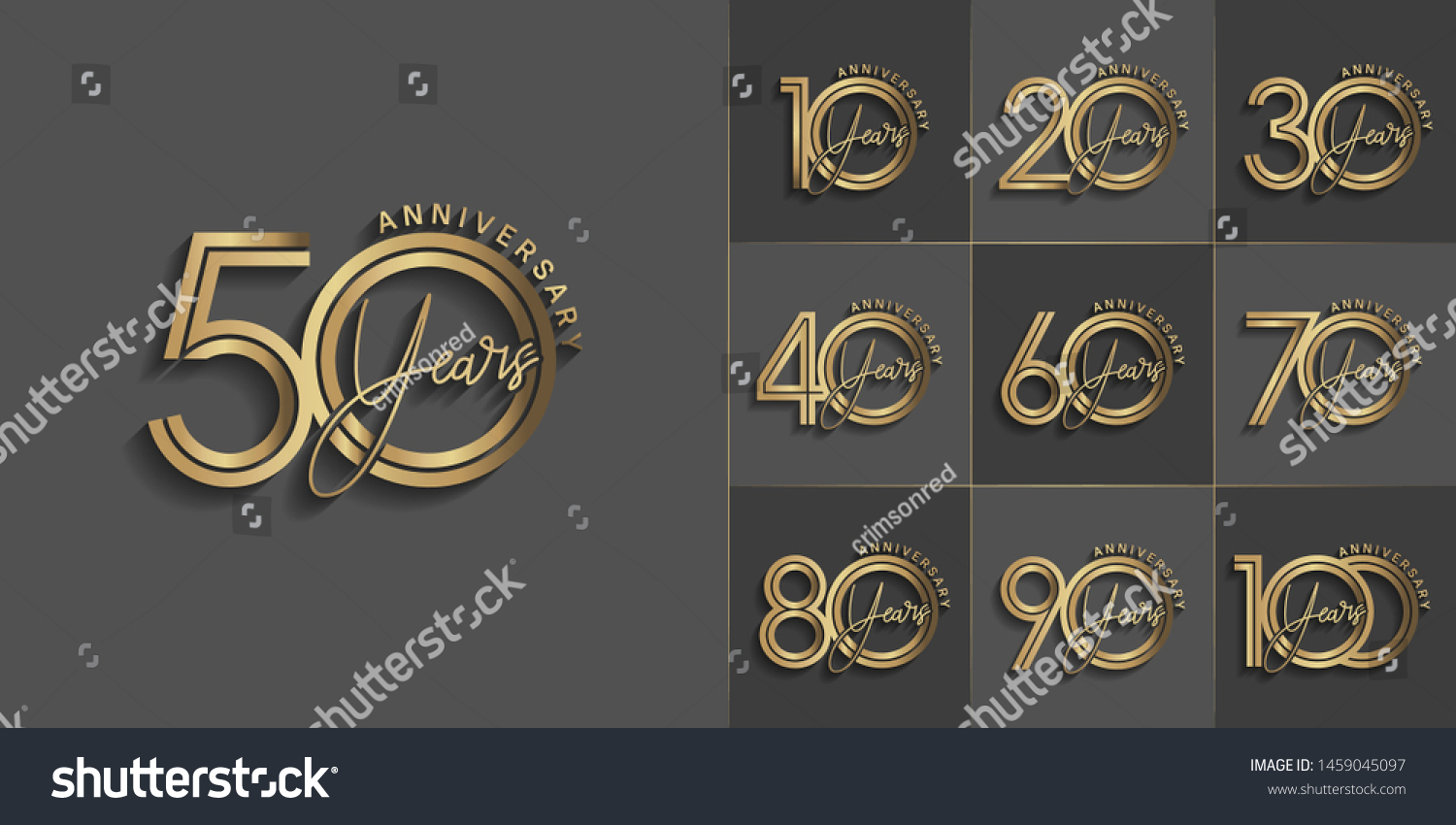 SVG of set of anniversary logotype style with handwriting golden color for celebration event, wedding, greeting card, and invitation svg