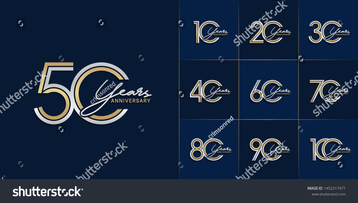 SVG of set of anniversary logotype with multiple line style gold and silver color for celebration event, greeting card, invitation and wedding celebration svg