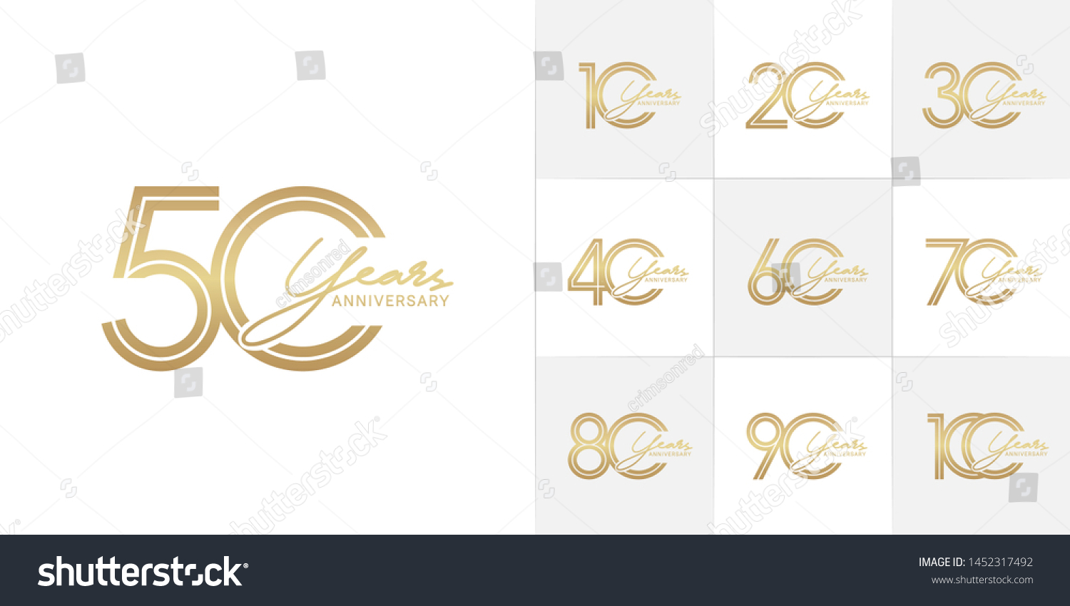 SVG of set of anniversary logotype with multiple line style gold color for celebration event, greeting card, invitation and wedding celebration svg