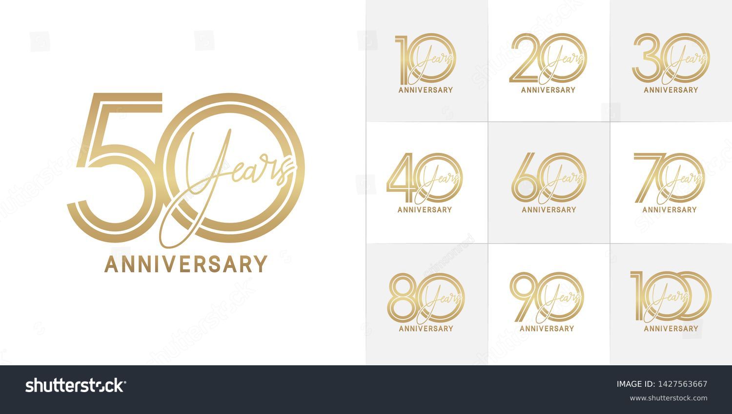 SVG of Set of Anniversary vector design with multiple line number golden color for celebration event, invitation, greeting, web template, leaflet and booklet svg