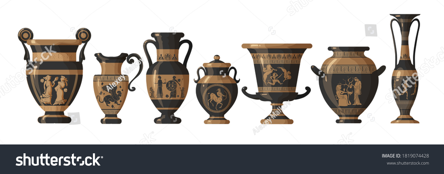 Set Antique Greek Amphoras Vases Patterns Stock Vector (Royalty Free