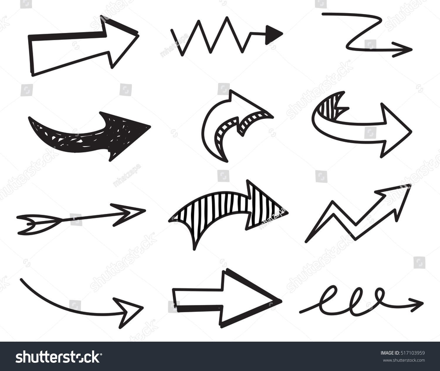 Set Arrow Doodle On White Background Stock Vector 517103959 - Shutterstock