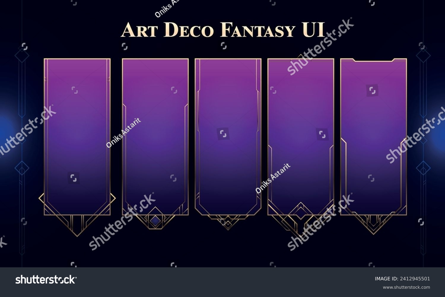 SVG of Set of Art Deco Modern Banners for user interface. Fantasy magic HUD with rewards. Template for rpg game interface. Vector Illustration EPS10 svg