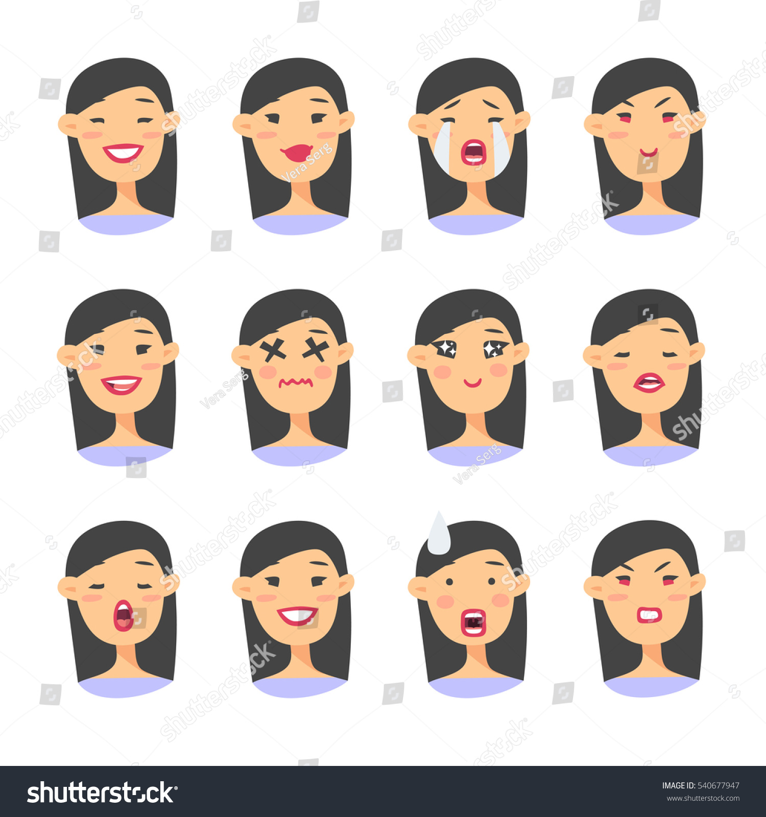 Set Asian Emoji Character Cartoon Style Stock Vector 540677947 ...