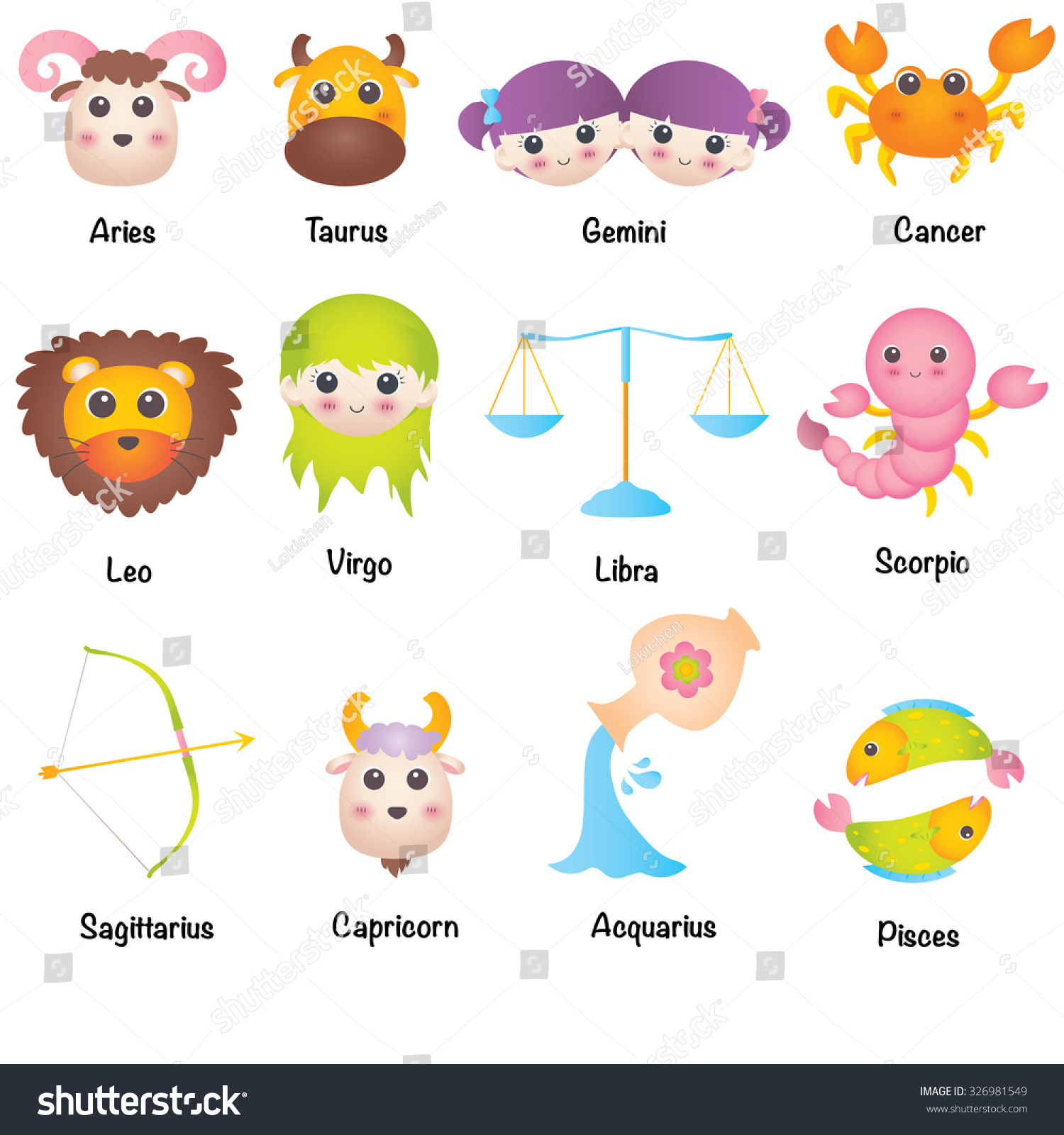 Set Astrological Zodiac Symbols Horoscope Signs Stock Vector (Royalty ...