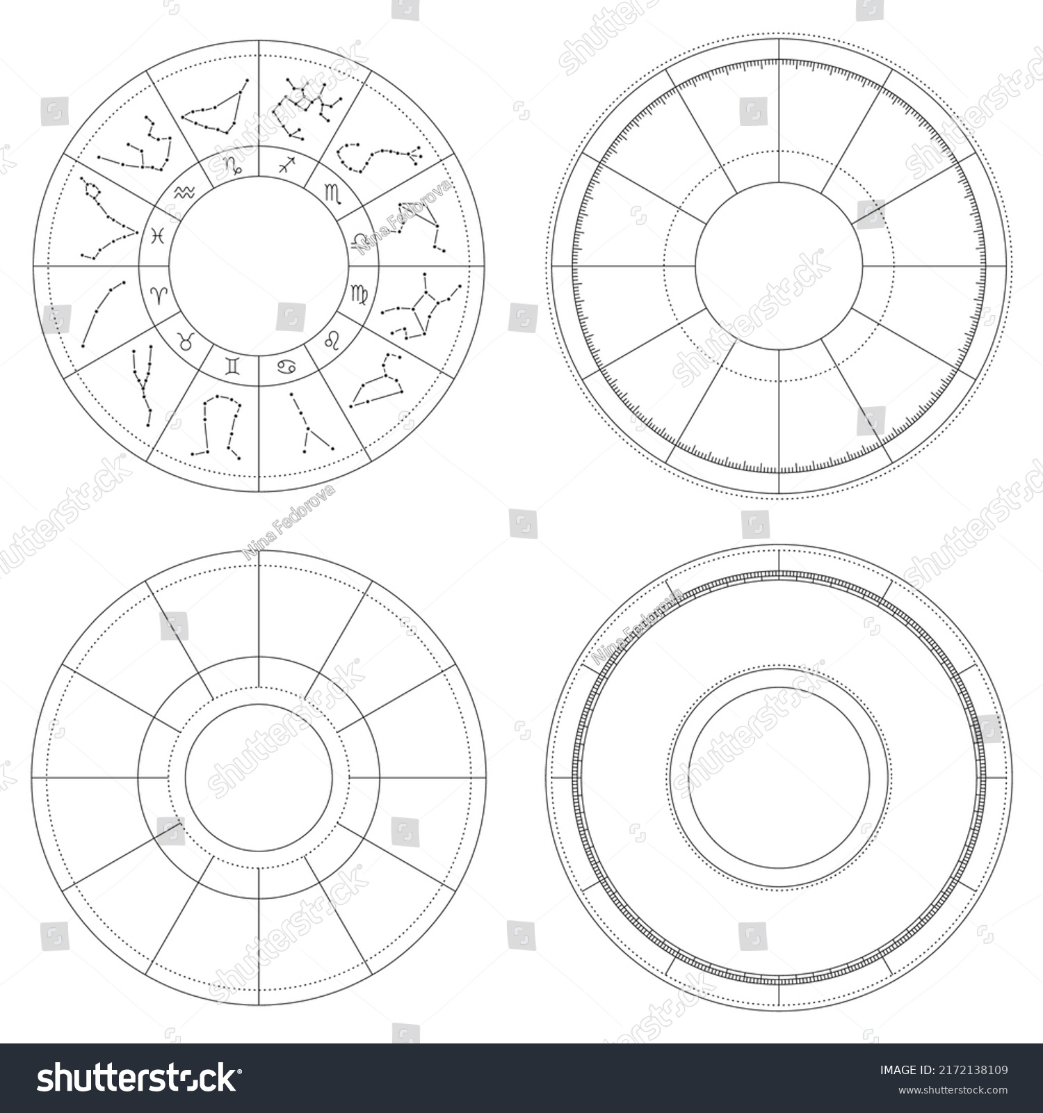 Set Astrology Charts Constellations Zodiac Signs Stock Vector Royalty Free 2172138109 7134